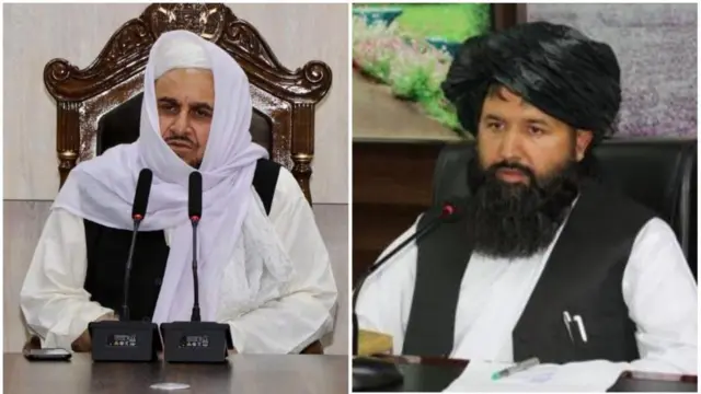  ﻿ندامحمد ندیم (سمت چپ) وزیر جدید تحصیلات عالی طالبان و عبدالباقی حقانی