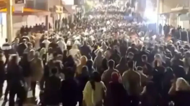 Screenshot of video showing a large protest in the western town of Abdanan, in Ilam province on 6 January 2025