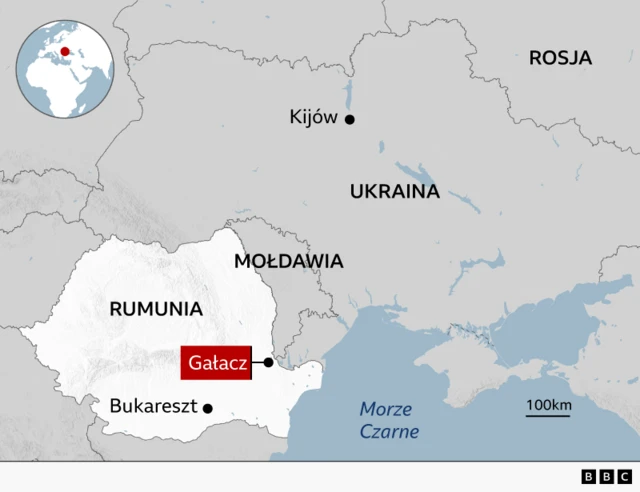 Mapa pokazująca lokalizację miasta Gałacz w Rumunii