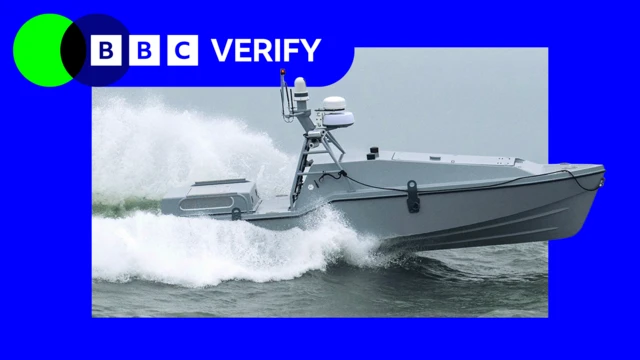 Imagen del dron marino "Corsair" en alta mar con la marca BBC Verify.
