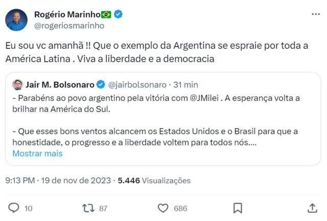 Tuítebonus lampions betRogério Marinho sobre a vitóriabonus lampions betMilei