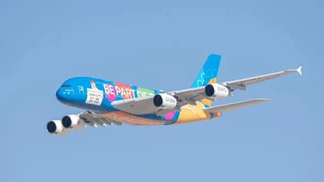 A380 ikioneshwa kwenye maonesho ya Ndege ya Dubai ya 2021.