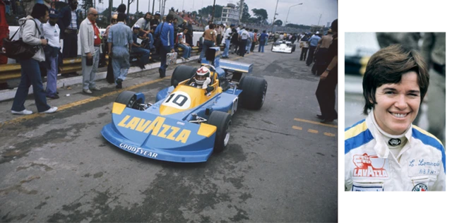 Lella Lombardi no carro Ford March 761 Ford no Grande Prêmio do Brasil de 1976, em Interlagos, São Paulo