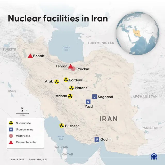 ایران کے جوہری اور عسکری مقامات کا نقشہ