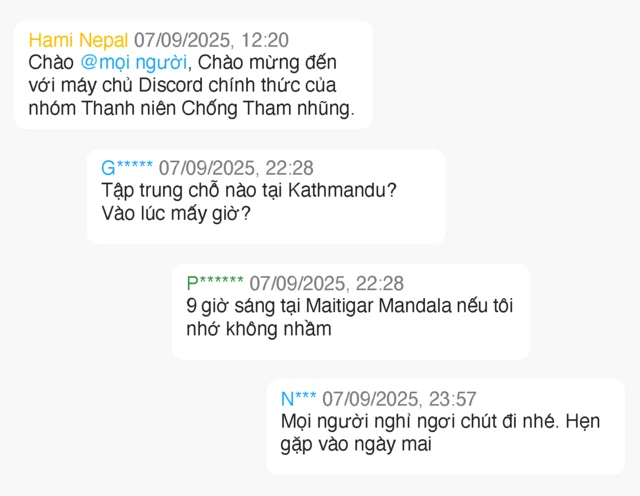 Những tin nhắn trên Discord của diễn đàn Thanh niên Chống Tham nhũng