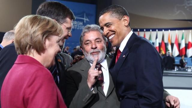 Luiz Inácio Lula da Silva, Barack Obama, Ângela Merkel e Jan Peter Balkenende durante encontro do G20online casino deposit bonus2009
