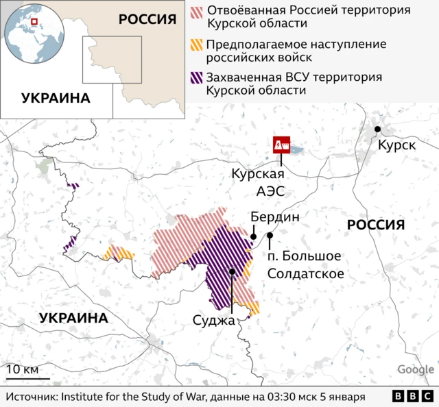 Карта Курской области с помеченными участками 