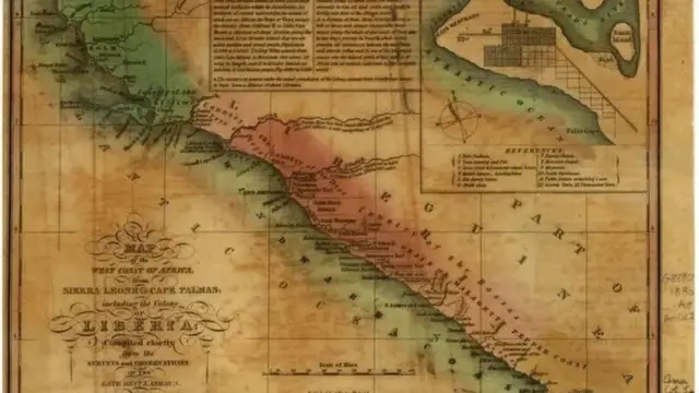 Mapa de la costa de África occidental en 1830, incluida la colonia de Liberia, que comenzó a ser colonizada por negros estadounidenses en 1822.
