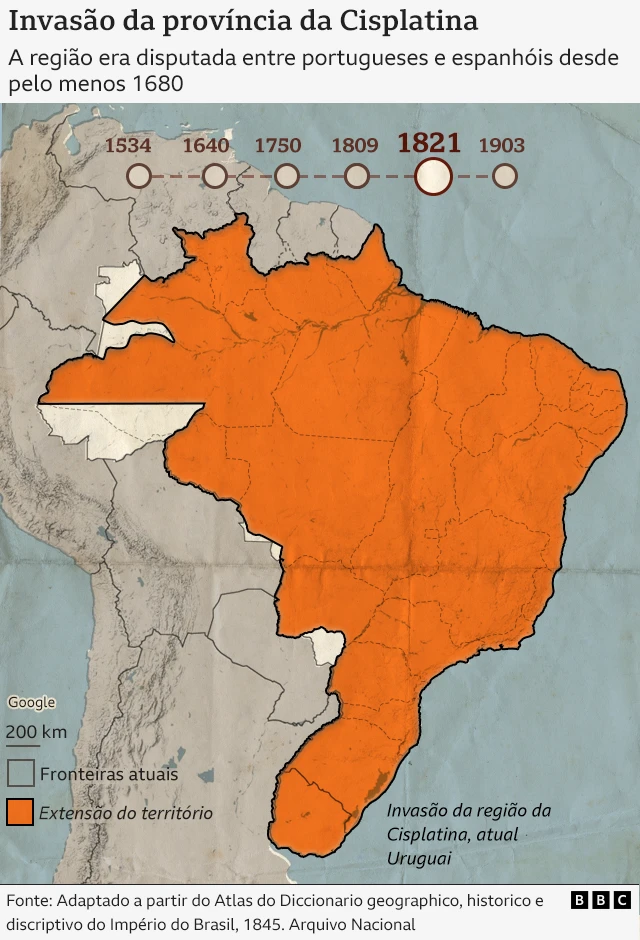 Mapa mostrando Província Cisplatina no Brasil