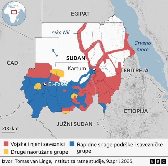 mapa sudana, ko ratuje protiv koga u sudanu