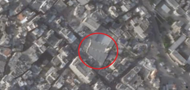 صورة عبر الأقمار الصناعية تظهر الجامع العمري قبل حرب غزة 