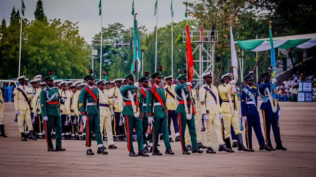 A cross section of members of di Nigerian armed forces during a parade to mark Democracy Day, June 12, 2024.
