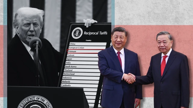 Minh họa ông Donald Trump, ông Tô Lâm và ông Tập Cận Bình