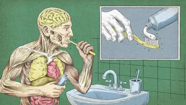 Ілюстрація, на якій чоловік чистить зуби