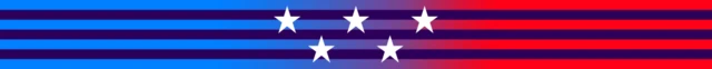 Banner con los colores de la bandera de Estados Unidos y cinco estrellas en el centro. 