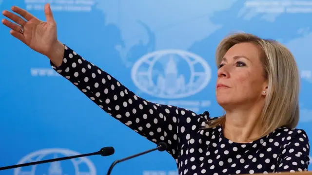 Marija Zaharova, portparolka ruskog ministarstva spoljnih poslova, na konferenciji za medije