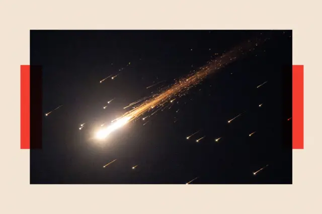 Missiles launched by Iran in retaliation for US and Israeli attacks are seen over the skies of Jerusalem