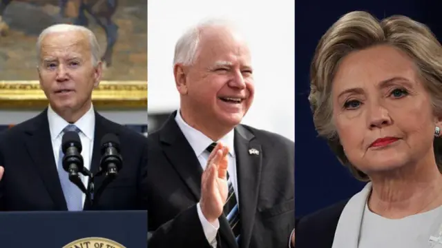 Joe Biden, Tim Walz na Hilary Clinton