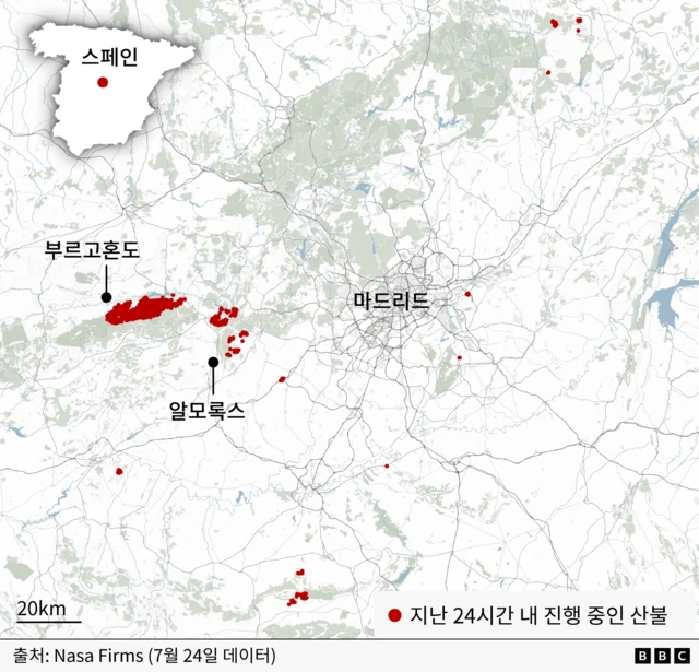 마드리드 서부 부르고혼도, 알모록스가 빨갛게 표시된 지도