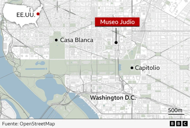 Mapa que muestra la ubicación del Museo Judío en Washington DC