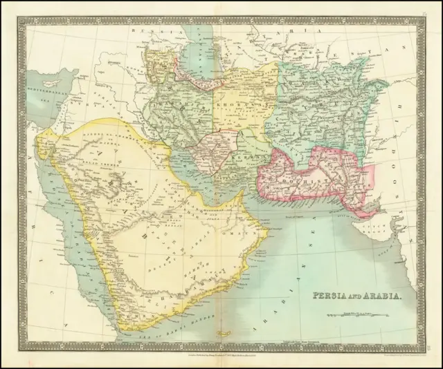 نقشه ایران و عربستان چاپ لندن که نام خلیج فارس در آن به کار رفته است