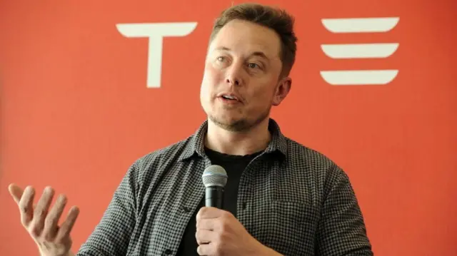 Elon Musk during a media tour of the Tesla Gigafactory