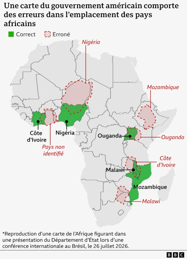 Carte des erreurs publiées par le département africain
