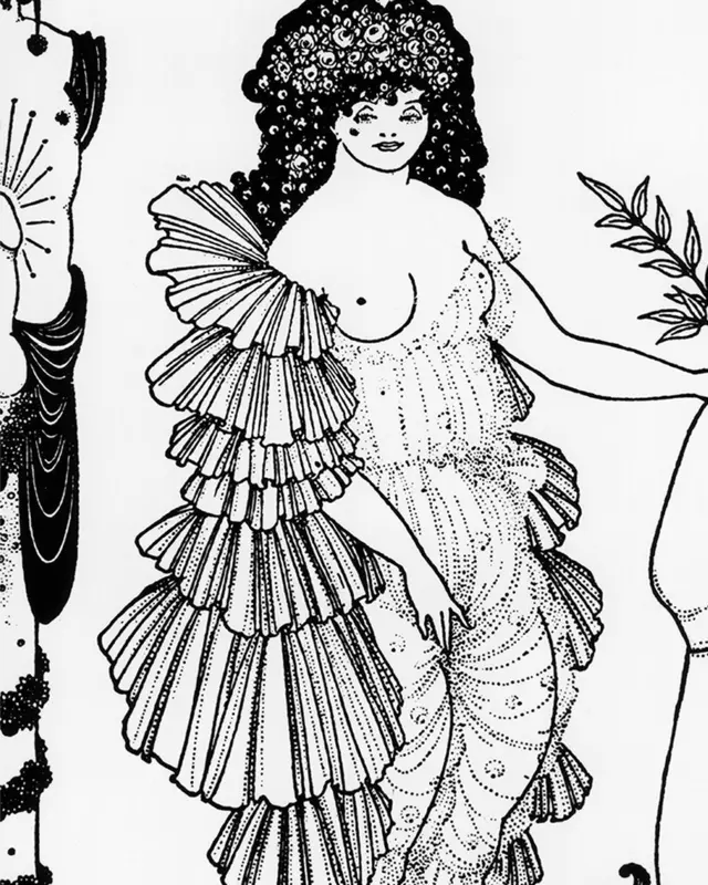  illüstratör Aubrey Beardsley'in Atinalı kadınların seks grevine gitmesini konu alan Aristophanes oyununun bir baskısı için çizdiği Lysistrata tasviri.