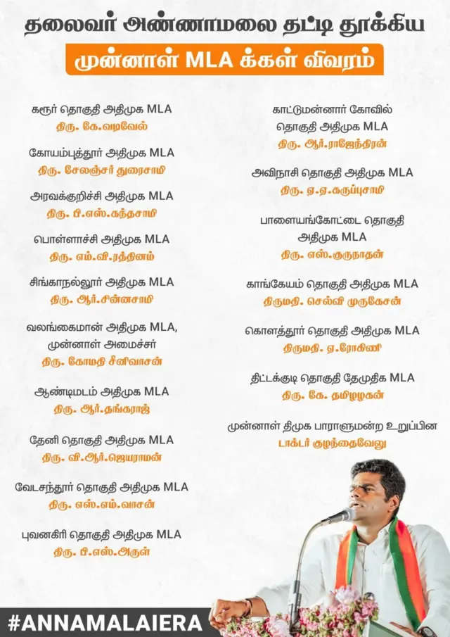 பாஜகவில் இணைந்த 14 அதிமுக முன்னாள் எம்எல்ஏக்கள்