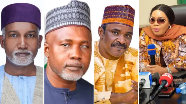 Collage image of Yusuf Tuggar, Saidu Alkali, Yusuf Sununu and Nkeiruka Onyejeocha