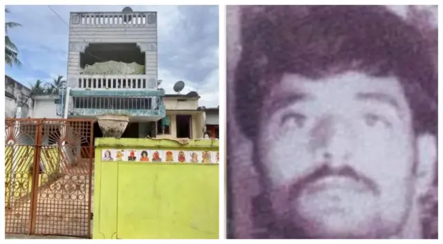বন্দুক-যুদ্ধে নিহত বাসবরাজুর পুরানো ছবি (ডাইনে), তার গ্রামের বাড়ি (বাঁয়ে)