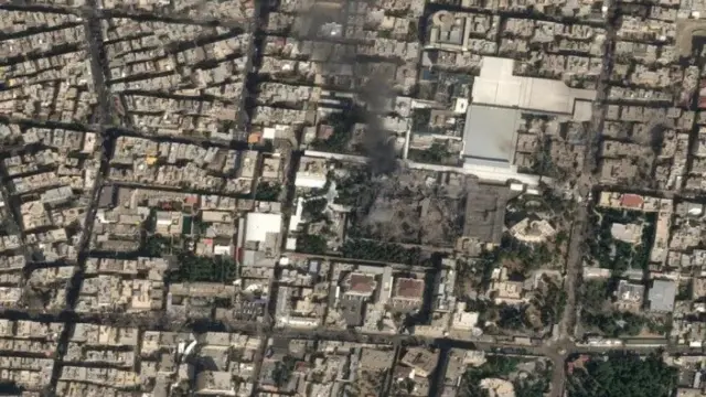 Аятолла Али Хаменеинин резиденциясына урулган соккунун спутниктен тартылган сүрөтү. 