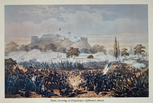 Una litografía de la batalla de Chapultepec, en la guerra de México y EE.UU.