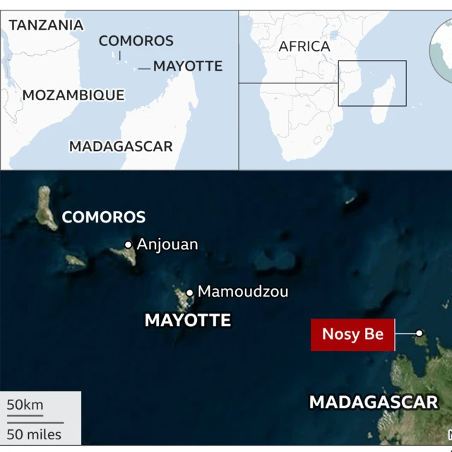 A map showing the routes migrants take from Africa to Mayotte.