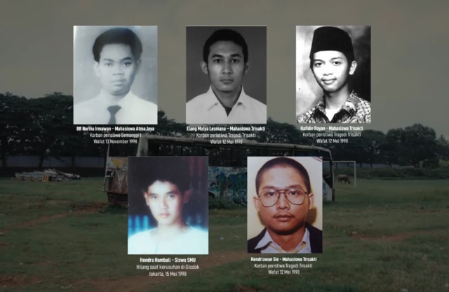 Tangkapan layar video musik The Truth is Coming Out karya The Brandals yang menunjukkan potret korban pelanggaran HAM di akhirnya.