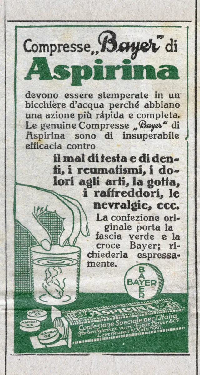 Publicidad en italiano de aspirina de principios del siglo XX