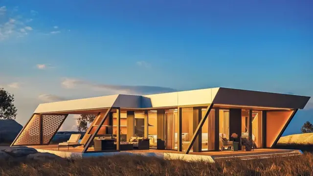 발코니 등이 추가된 사선 주택 디자인