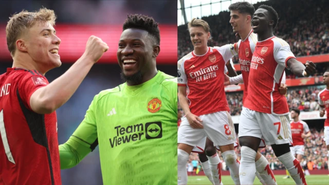 Collage of Man Utd players and Arsenal