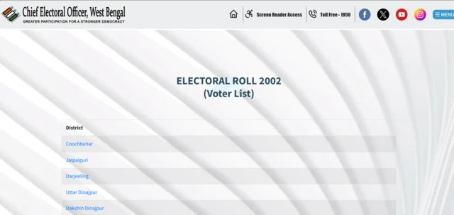 পশ্চিমবঙ্গের মুখ্য নির্বাচনী আধিকারিকের দফতর তাদের ওয়েবসাইটে ২০০২ সালের ভোটার তালিকা আপলোড করে রেখেছে