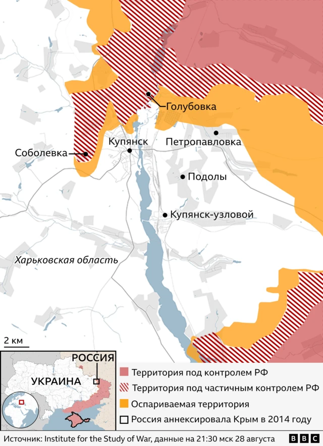 Карта, постепенно окружаемый российскими войсками Купянск