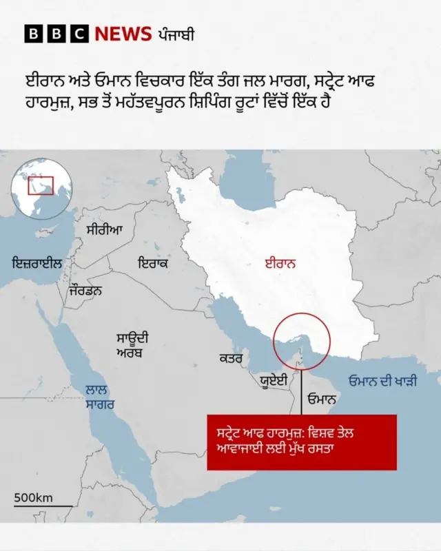 ਸਟ੍ਰੇਟ ਆਫ ਹਾਰਮੁਜ਼ ਨੂੰ ਦਰਸਾਉਂਦਾ ਨਕਸ਼ਾ