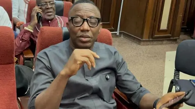 Omoyele Sowore sitting for inside court during one of im trials