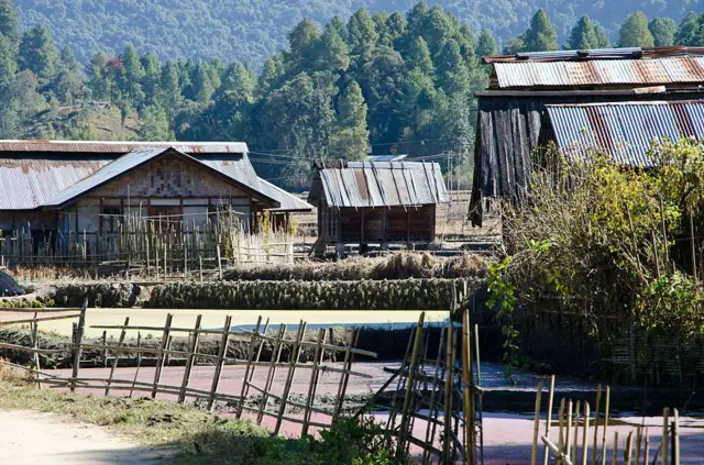 अरुणाचल प्रदेश के ऊंचाई वाले इलाकों में इस तरह के घर और खेत नज़र आते हैं.