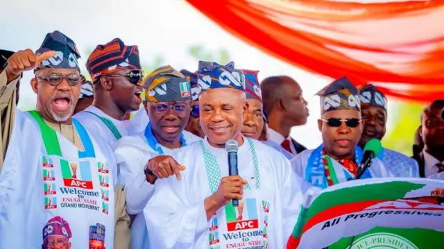 Enugu state govnor Peter Mbah during im defection ceremony go di APC