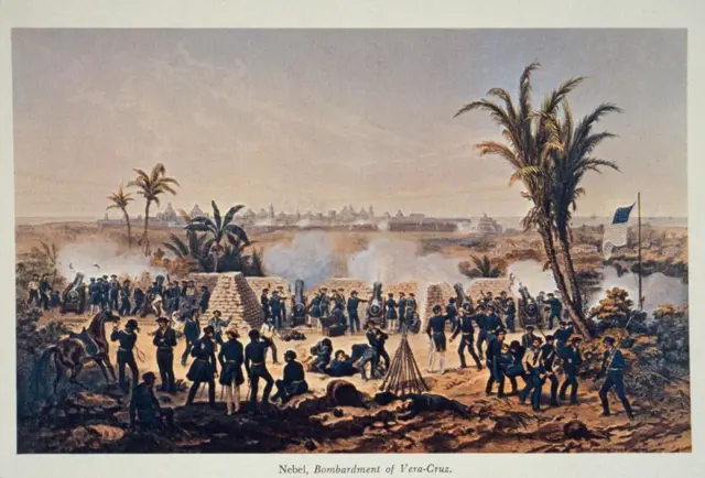 Una litografía de tropas de EE.UU. en el puerto de Veracruz
