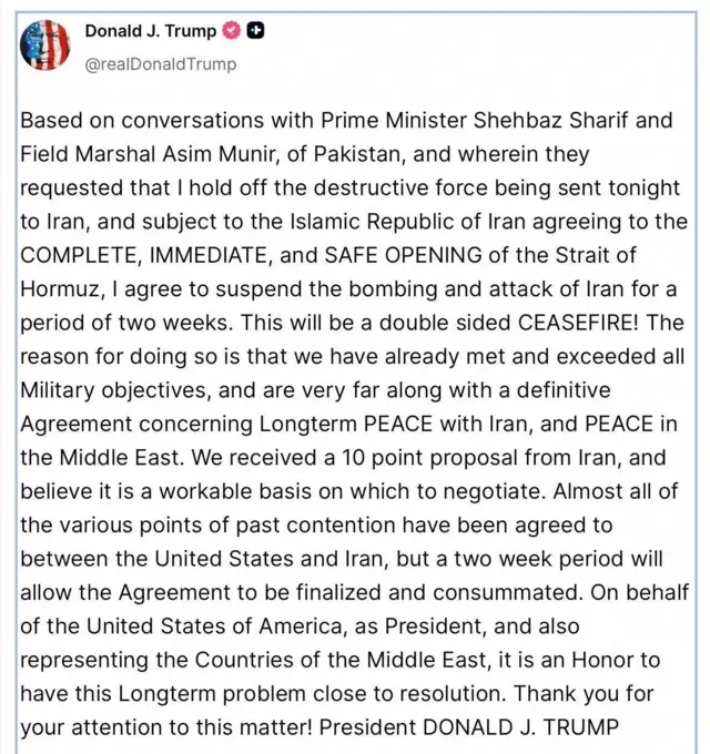 Скриншот поста Дональда Трампа на сайте Truth Social