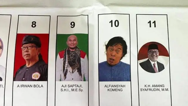 Foto Komeng di surat suara calon DPD RI dapil Jawa Barat, Rabu (14/2).