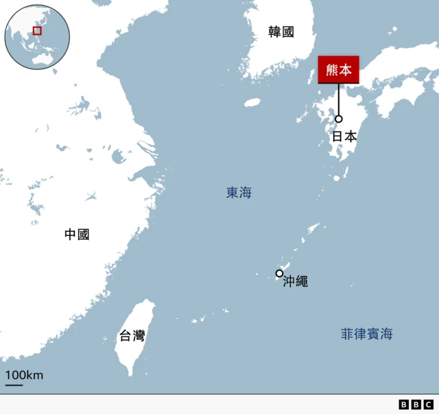 日本部署長程飛彈的熊本距離台灣約1,200公里。