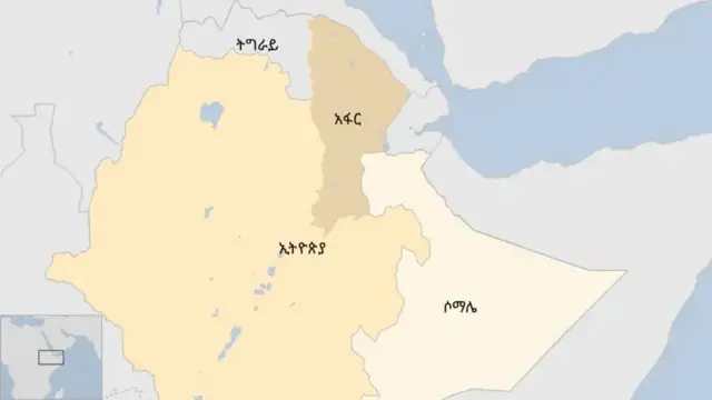 የአፋር እና የሶማሌ ክልሎችን የሚያሳይ ካርታ 