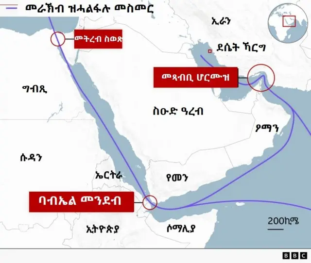 ካርታ መትረብ ስወጽን መጻብቦ ባብ ኤል-መንደብን